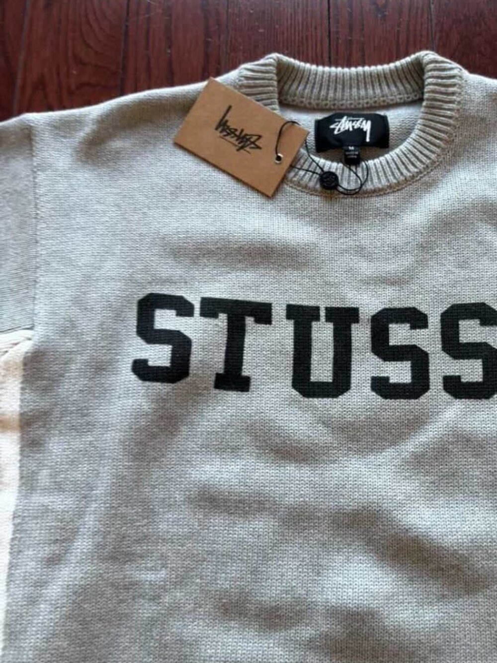 Stussy Gray Orange Colorblock Knit Crewneck Sweater Size M - Picture 2 of 5